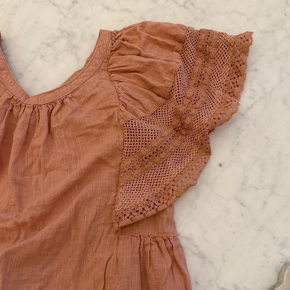 Old Navy Girls Peach Boho Dress Crochet Flutter Sleeve Size 10 12